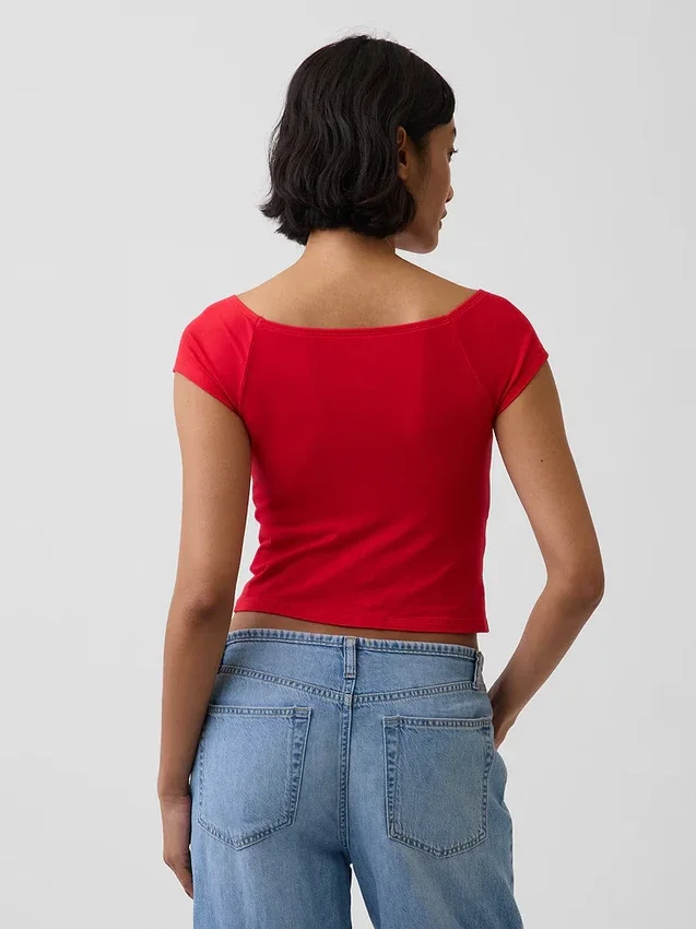 Dichtgeweven jersey off-shoulder crop-T-shirt