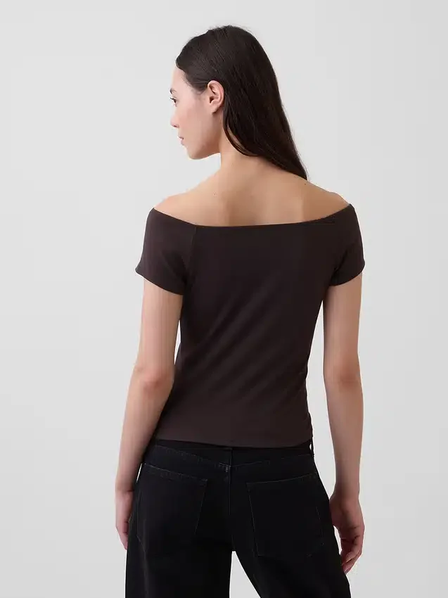 Dichtgeweven jersey off-shoulder crop-T-shirt