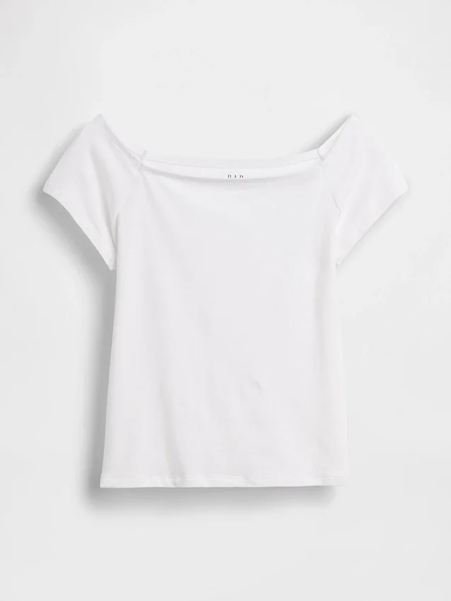 Dichtgeweven jersey off-shoulder crop-T-shirt