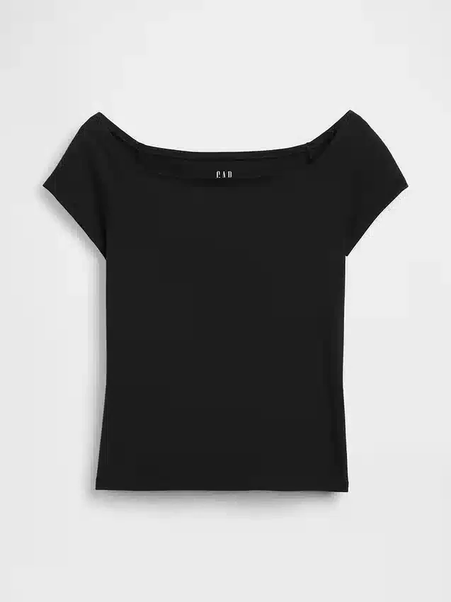 Dichtgeweven jersey off-shoulder crop-T-shirt