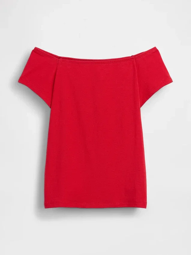 Dichtgeweven jersey off-shoulder crop-T-shirt