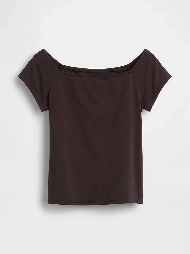 Dichtgeweven jersey off-shoulder crop-T-shirt