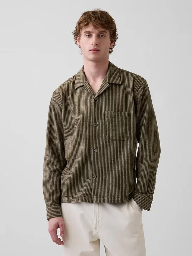 Dobby gestreept overhemd met relaxte rechte zoom