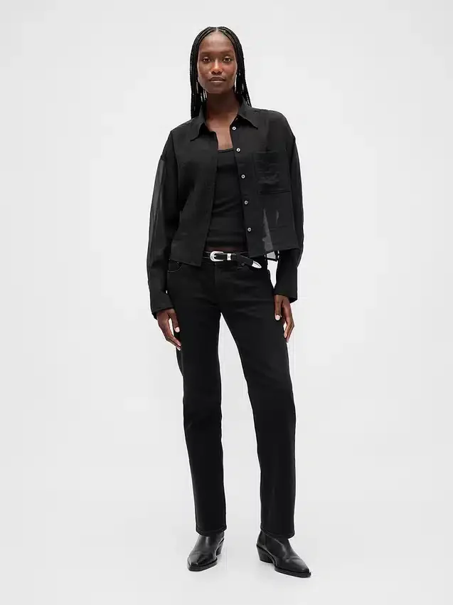 Doorschijnend crop-shirt met rechte zoom