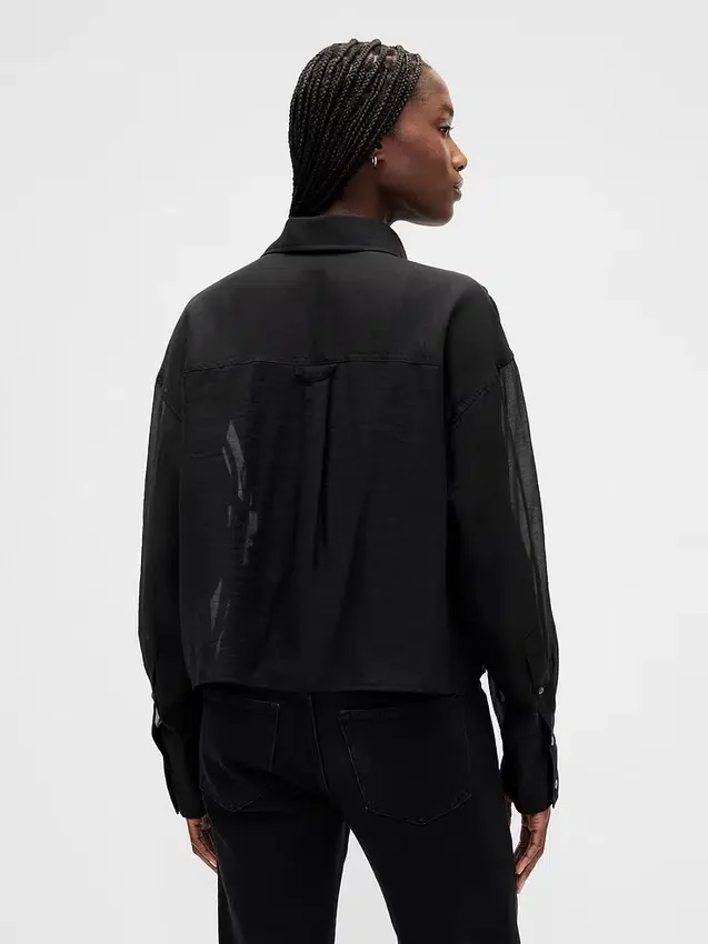 Doorschijnend crop-shirt met rechte zoom
