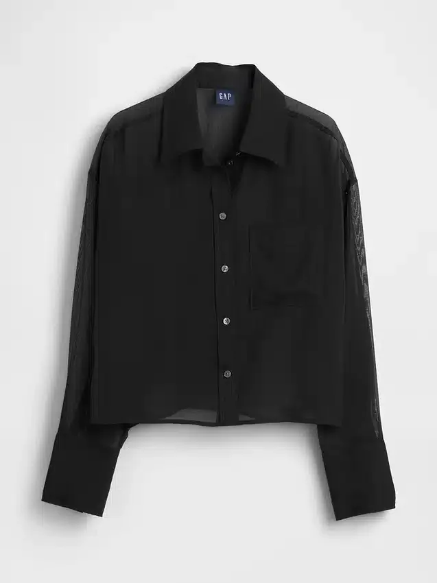 Doorschijnend crop-shirt met rechte zoom