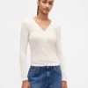 Doorschijnend geribd Henley-T-shirt