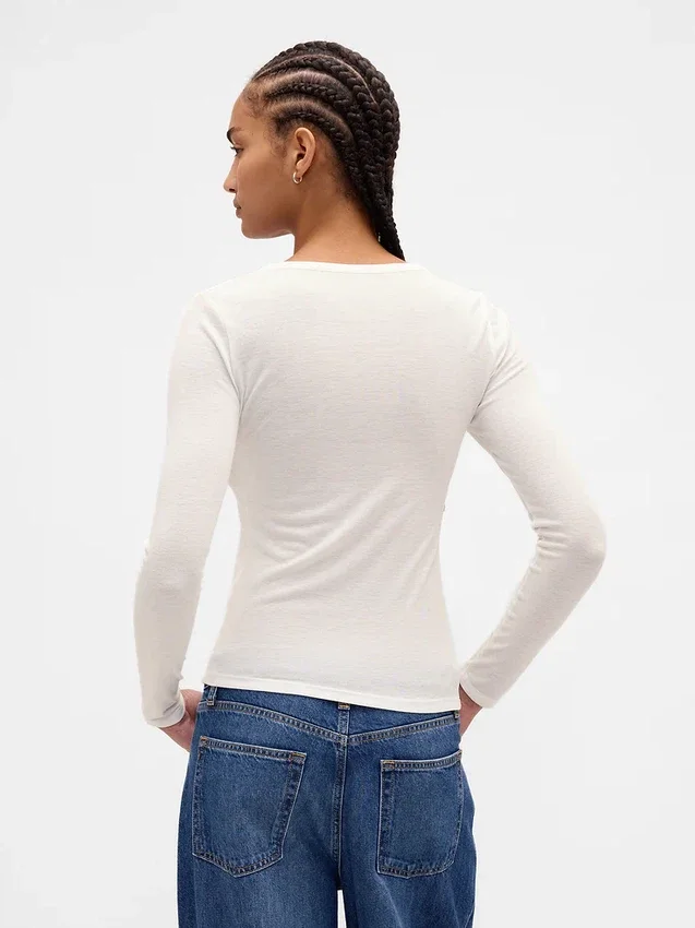 Doorschijnend geribd Henley-T-shirt