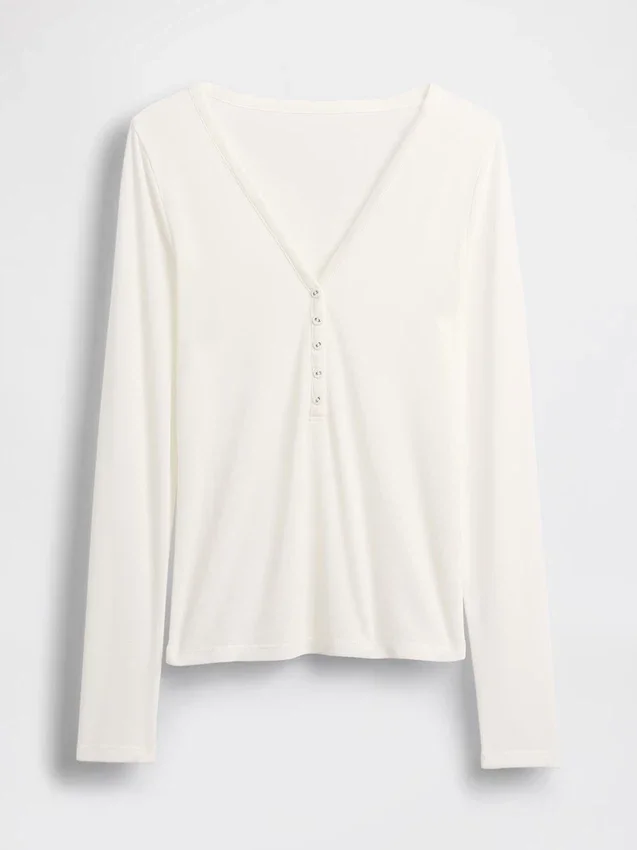 Doorschijnend geribd Henley-T-shirt