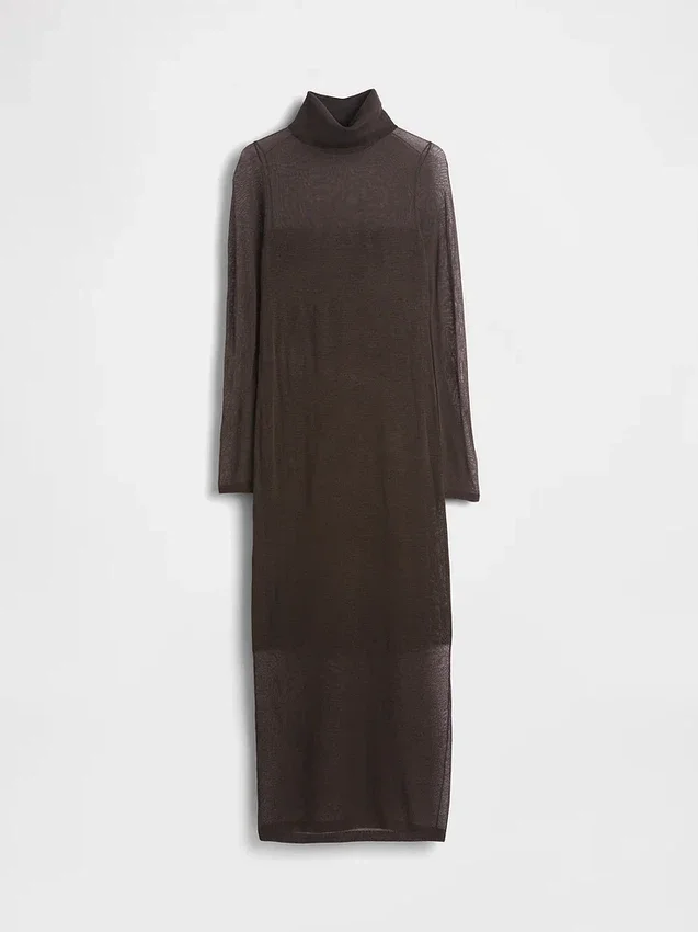 Doorschijnende maxi-trui-jurk met col