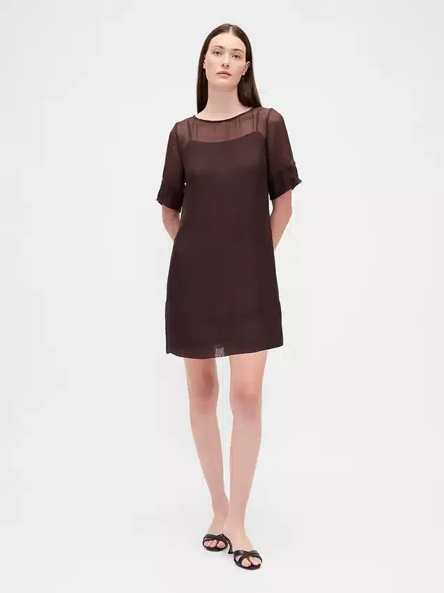 Doorschijnende organza mini-shiftjurk