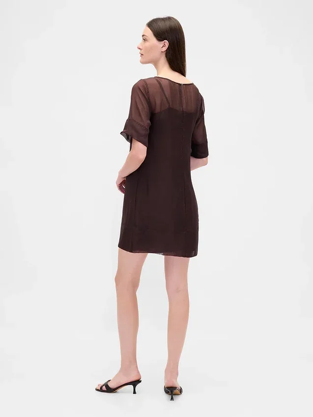 Doorschijnende organza mini-shiftjurk