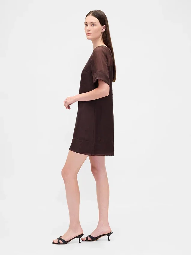Doorschijnende organza mini-shiftjurk