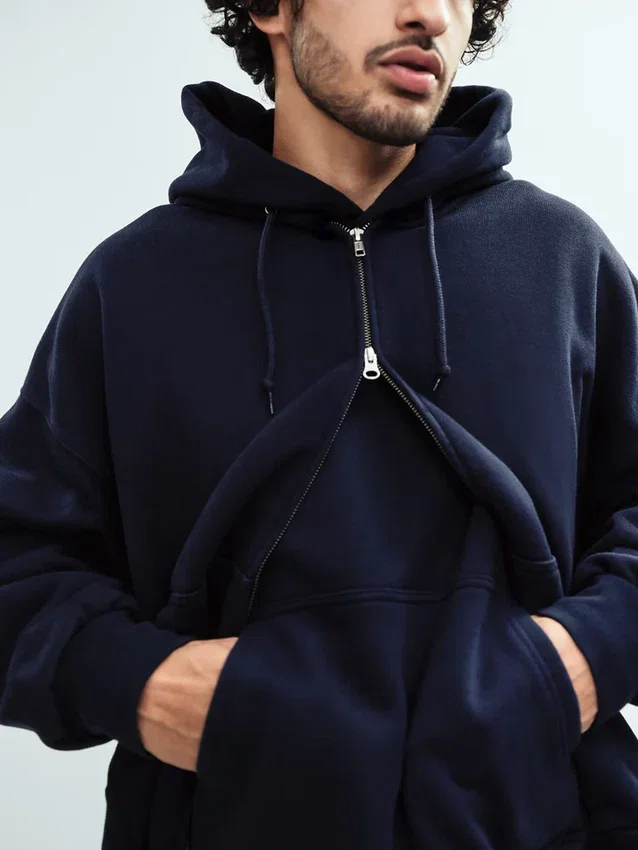 Extra zware hoodie met rits van French Terry voor volwassenen