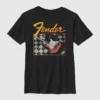 Fender-T-shirt met gitarenprint in ruitjespatroon voor kinderen
