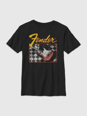 Fender-T-shirt met gitarenprint in ruitjespatroon voor kinderen