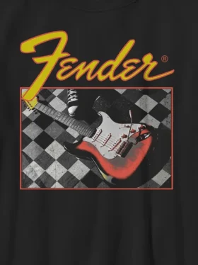 Fender-T-shirt met gitarenprint in ruitjespatroon voor kinderen