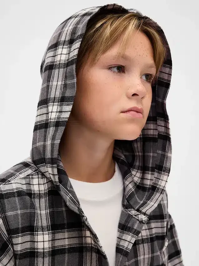 Flanellen overhemd met capuchon van biologisch katoen voor kinderen