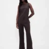 Flarebroek met lage taille van linnenmix