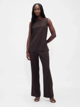 Flarebroek met lage taille van linnenmix