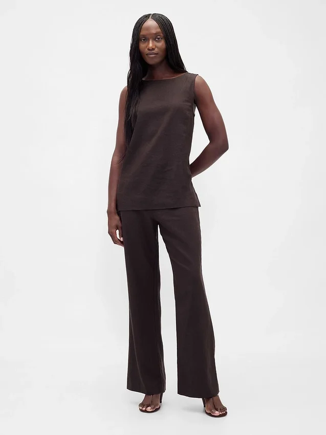 Flarebroek met lage taille van linnenmix