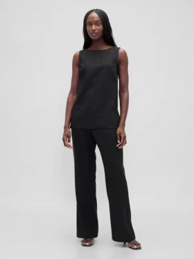 Flarebroek met lage taille van linnenmix