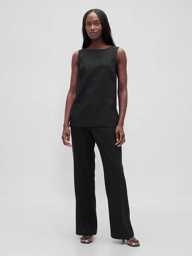 Flarebroek met lage taille van linnenmix