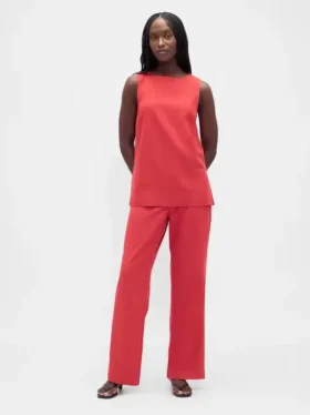 Flarebroek met lage taille van linnenmix