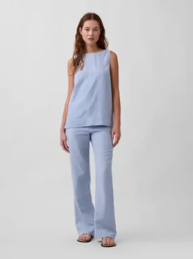 Flarebroek met lage taille van linnenmix