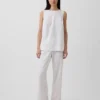 Flarebroek met lage taille van linnenmix