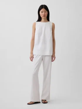Flarebroek met lage taille van linnenmix