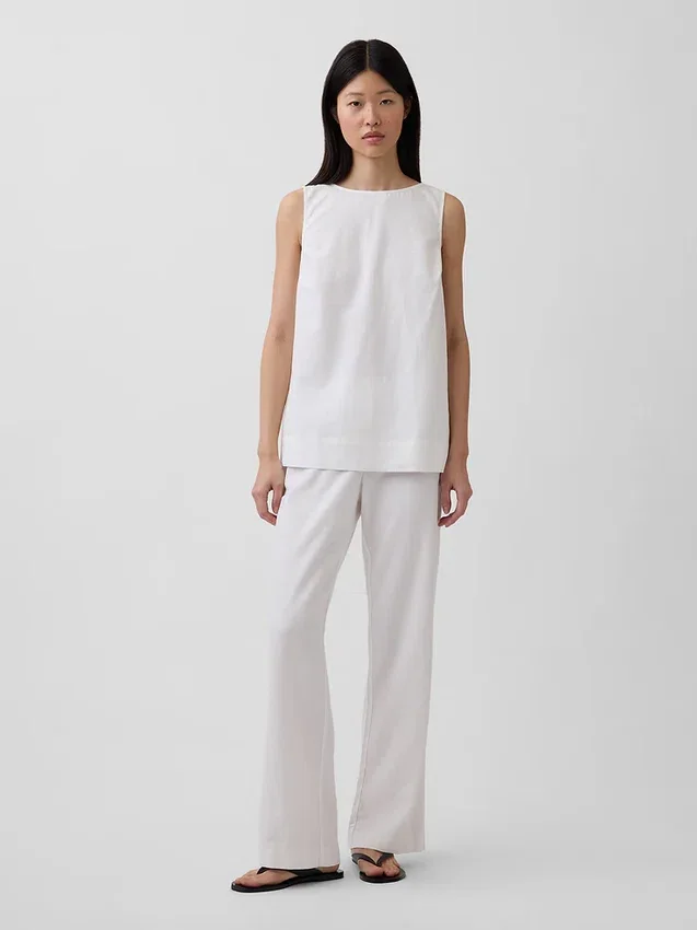 Flarebroek met lage taille van linnenmix
