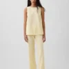 Flarebroek met lage taille van linnenmix
