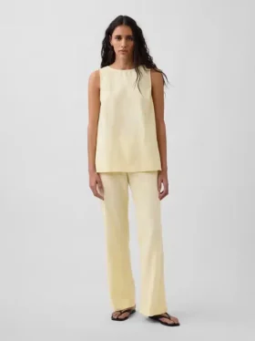 Flarebroek met lage taille van linnenmix