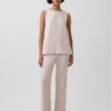 Flarebroek met lage taille van linnenmix
