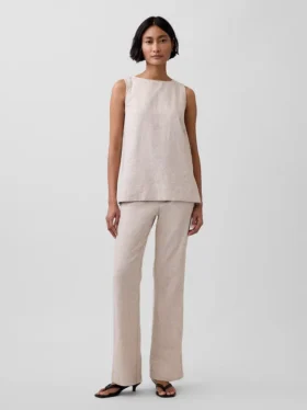 Flarebroek met lage taille van linnenmix