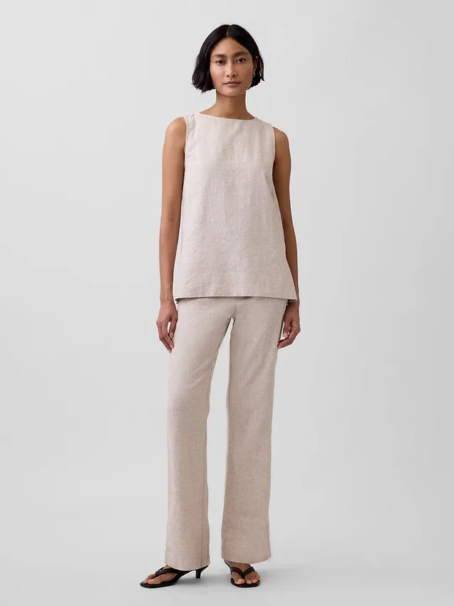 Flarebroek met lage taille van linnenmix