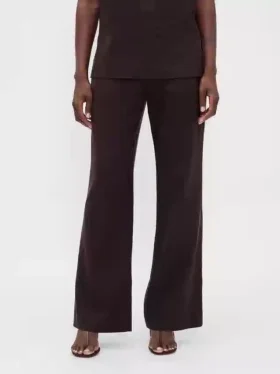 Flarebroek met lage taille van linnenmix