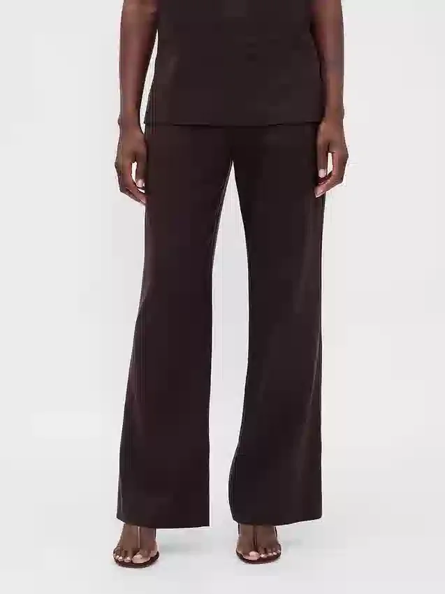 Flarebroek met lage taille van linnenmix