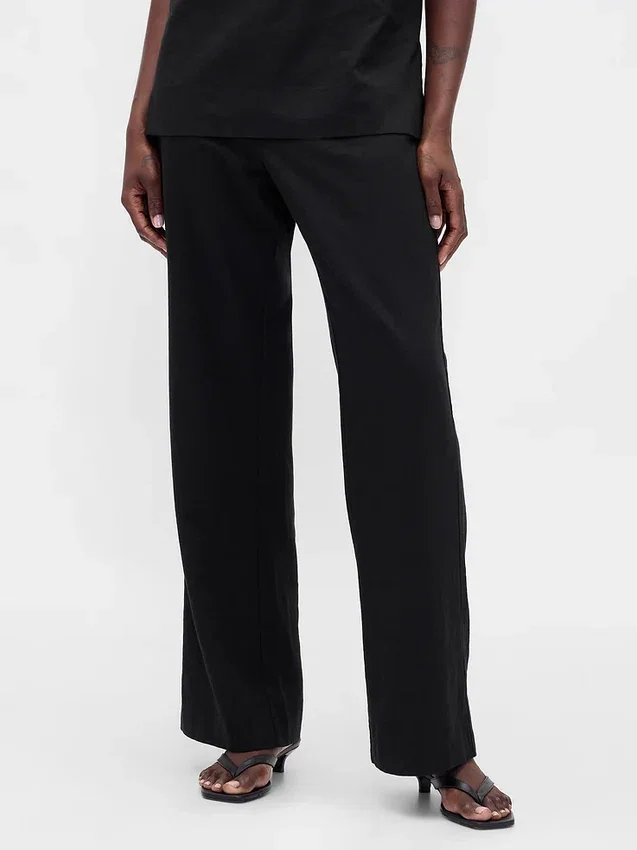 Flarebroek met lage taille van linnenmix
