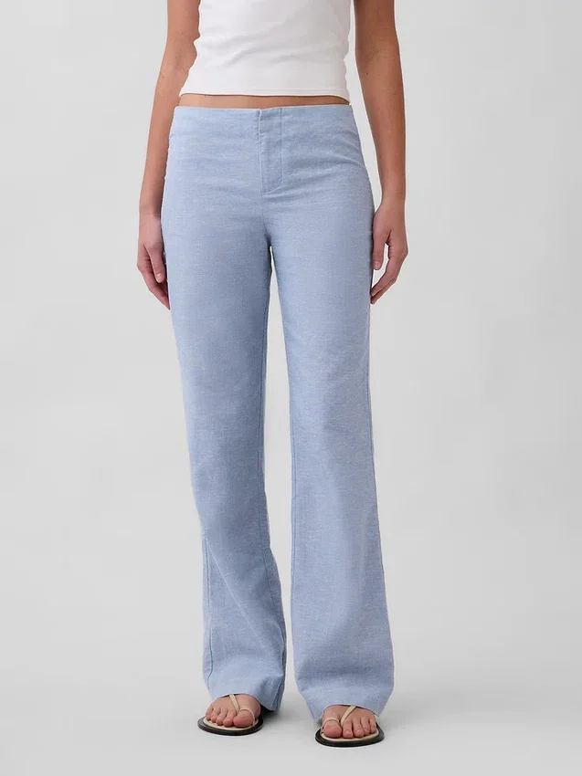 Flarebroek met lage taille van linnenmix