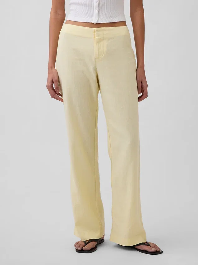 Flarebroek met lage taille van linnenmix