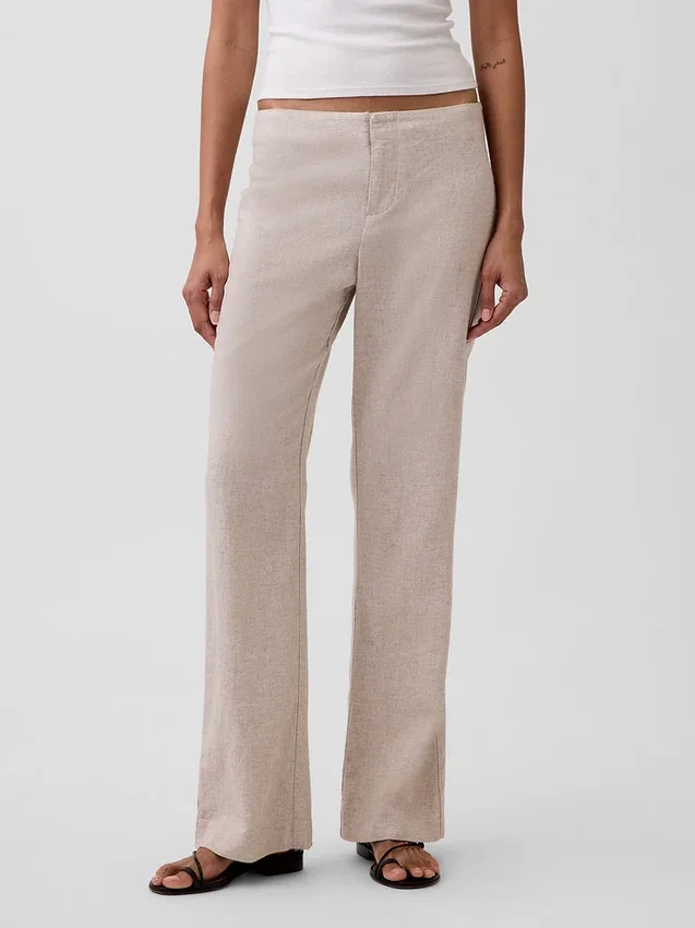 Flarebroek met lage taille van linnenmix