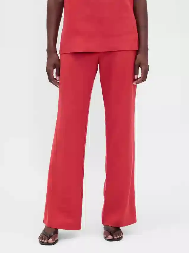 Flarebroek met lage taille van linnenmix
