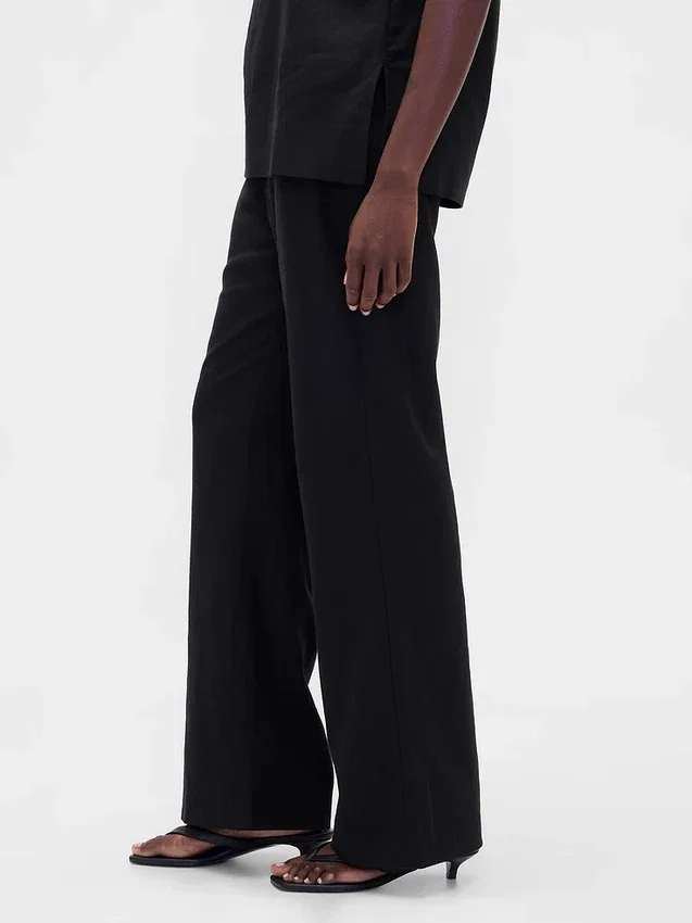 Flarebroek met lage taille van linnenmix