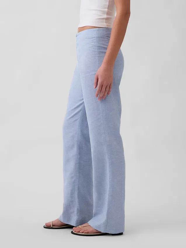 Flarebroek met lage taille van linnenmix
