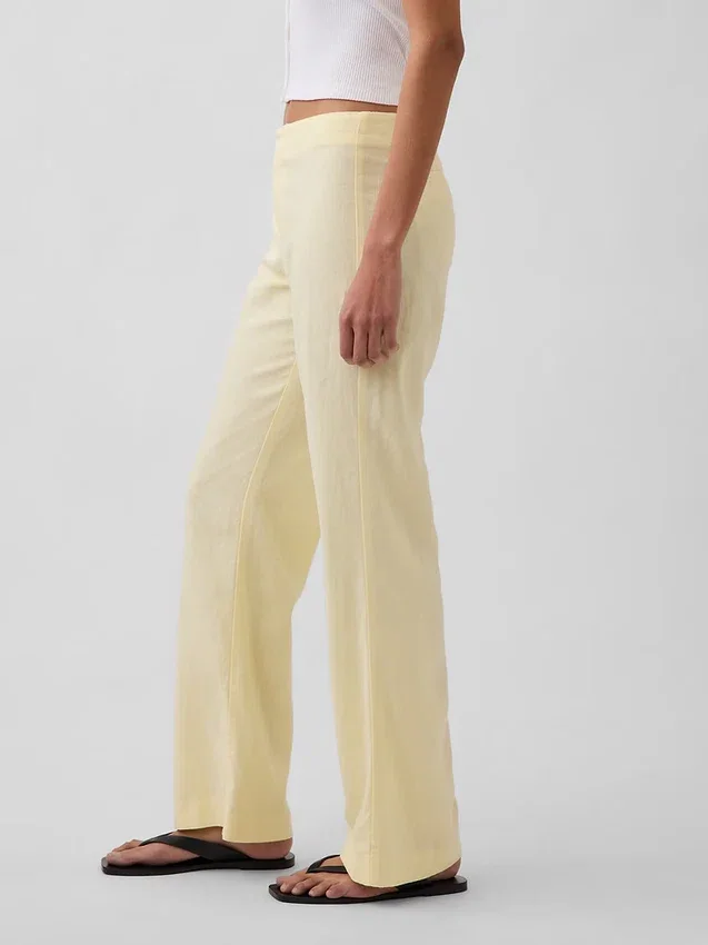 Flarebroek met lage taille van linnenmix