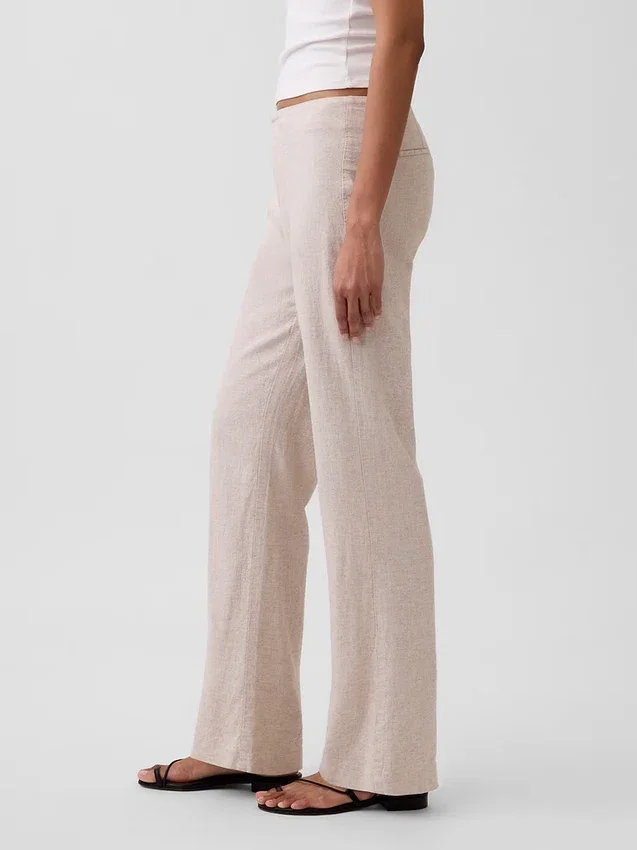 Flarebroek met lage taille van linnenmix