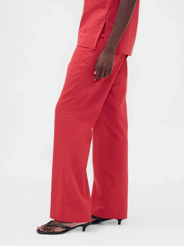 Flarebroek met lage taille van linnenmix