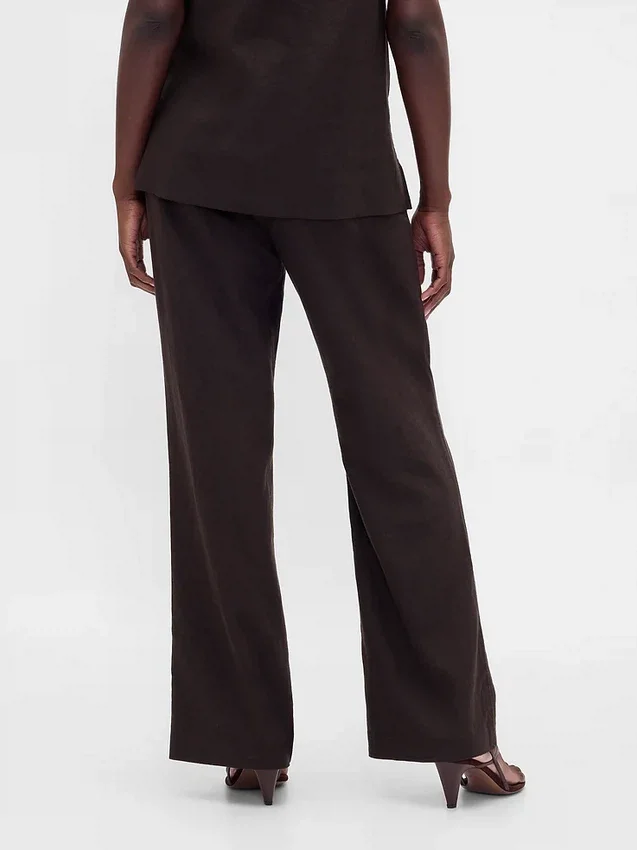 Flarebroek met lage taille van linnenmix